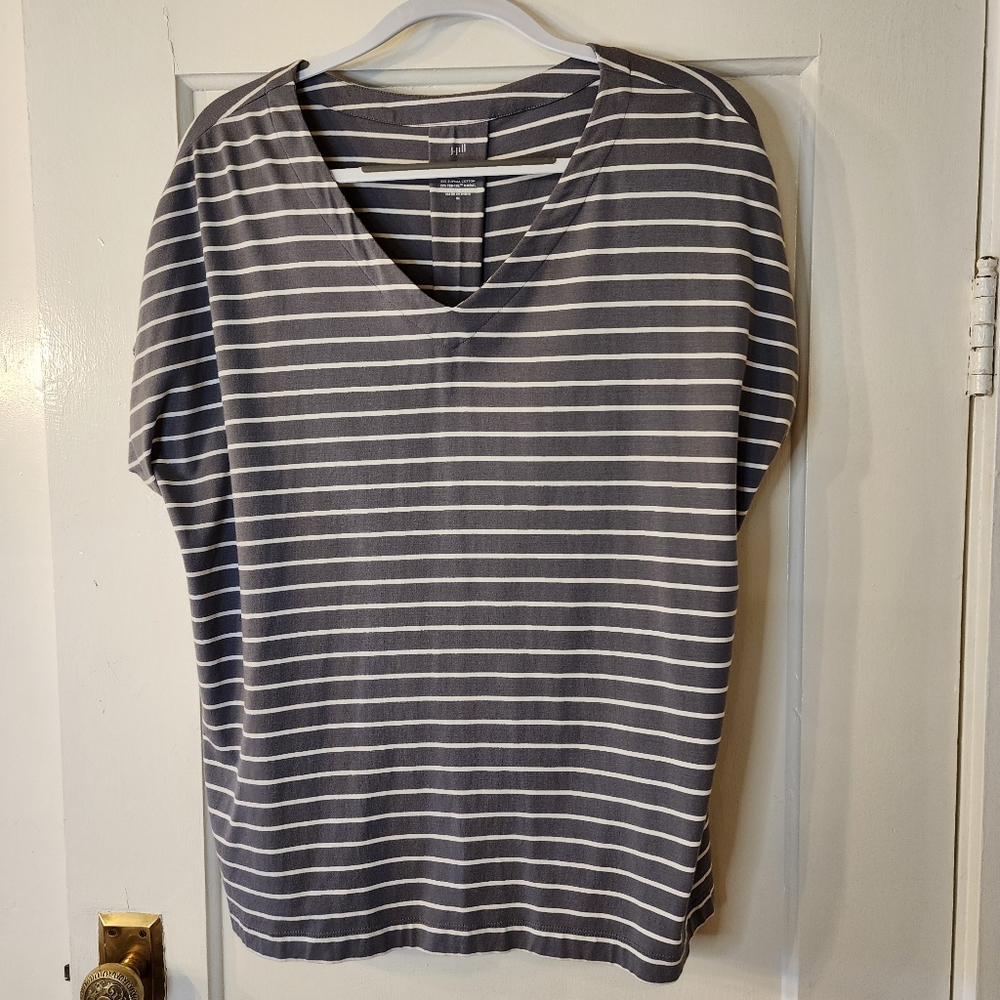 J.Jill Luxe Supima Pleat-Back TeeTop ShortSleeve WomensXL Gray w/White Stripes